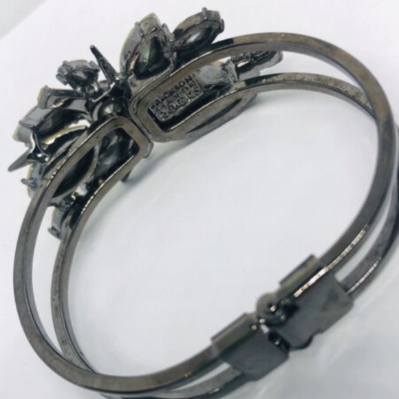 Cream Rhinestones & Gunmetal Double Stranded Clasp Bangle Bracelet - Picture 4 of 8